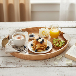 Plateau de rangement ovale en bois de luxe avec poignée en métal, plateau de petit-<span class=keywords><strong>d</strong></span>éjeuner vintage pour table basse, cuisine, organisation de la maison, <span class=keywords><strong>d</strong></span>écoratif - Product Image 3