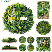 Mur végétal artificiel décoratif, panneau de plantes vertes rondes et carrées, mur vertical de fleurs artificielles pour la décoration de hall d'hôtel, de maison ou de bureau, OEM