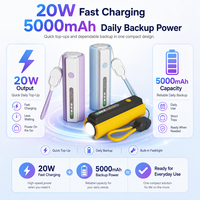 Mini batterie externe 5000 mAh avec câbles de charge intégrés, charge rapide 20W, chargeur portable avec lampe torche LED, format rouge à lèvres