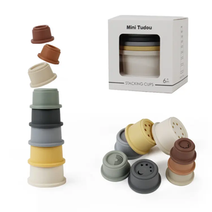 재미있는 교육 스택 업 컵 플라스틱 부드러운 젖니 장난감 쌓기 중첩 장난감 스태커 컵 무키 아기 스태킹 컵 장난감 - Product Image 2