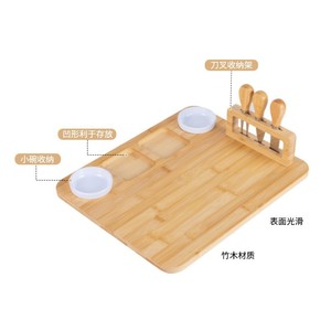 Plateau à fromage en bambou avec ensemble de couverts (couteau, fourchette) et plateau de service en bois pour fromage, pain, fruits, légumes, style occidental - Product Image 5