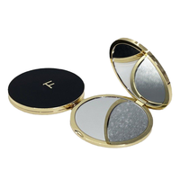 Cermin rias saku logam emas Mini kustom desain Oval setengah bulat genggam kecil cermin kosmetik pilihan personalisasi