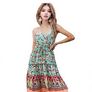 Vestido corto elegante de moda con efecto tie-dye, 100% seda, cuello en V, bordado floral, largo hasta el suelo, estilo bohemio, venta al por mayor en línea, vestido indio. - Product Image 1