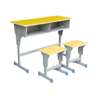 Ensemble bureau et chaise d'étude 2 places en contreplaqué jaune moderne, durable et écologique, avec structure en acier, style indonésien, pour école, maison, bureau, chambre