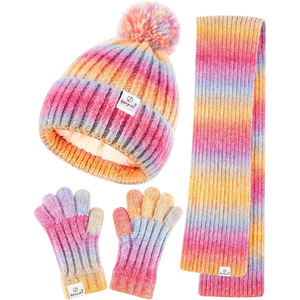 Ensemble gants et <span class=keywords><strong>bonnet</strong></span> en laine 100% pour enfants, 3 pièces, chaud et uni, pour filles et garçons de 1 à 6 ans - Product Image 4