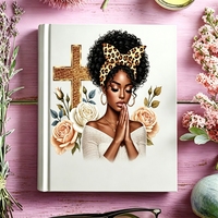 Cubierta para Diario de Fe con Diseño de Chica Cristiana Negra Rezando, Calcomanías UV DTF para Cuaderno, Listas para Aplicar, Inspiradoras, para Cubierta de Diario A5