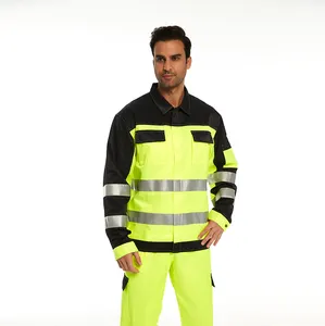Frc Aramid setelan kerja keamanan, setelan celana kargo jaket kerja banyak saku tahan api dengan pita reflektif