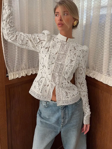 Nuova Camicetta da Donna <span class=keywords><strong>in</strong></span> <span class=keywords><strong>Pizzo</strong></span> Traforato, Stile Vintage, Trasparente, per l'Estate, con Stampa Floreale, Top Elegante per il Lavoro - Product Image 2