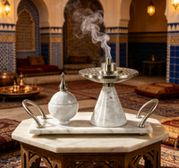 Ensemble de brûleur d'encens Mubkhar en marbre naturel de luxe avec plateau pour la décoration de table à domicile, hôtel, Ramadan, style arabe, Moyen-Orient