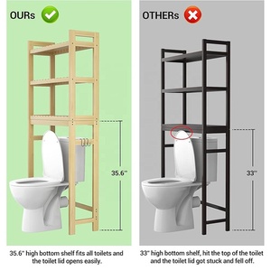 Homykic Estante de <span class=keywords><strong>Baño</strong></span> de Bambú de 3 Niveles, Organizador de Inodoro con 3 Ganchos, Independiente, Fácil Montaje, Almacenamiento, Espacio Pequeño - Product Image 3
