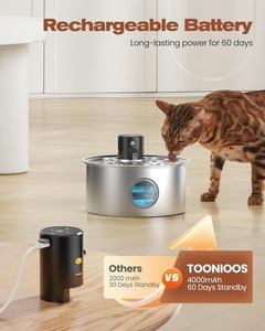 Fontanella Portatile per Animali Domestici a Batteria, Efficiente dal Punto di Vista Energetico, in Acciaio Inossidabile, per Gatti e Cani di Piccola Taglia, Antiruggine, Serbatoio da 3L, LED - Product Image 1