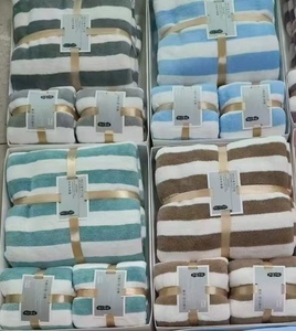 Extra Large Soft Coral Fleece Striped Bath Towel, Winter Warm Nap Blanket, Customizable Large Size Plush Bed <strong>Sheet</strong>. - Product Image 1