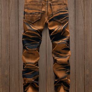 New Men's Vintage Jeans - Unique tiger Pattern, Multiple Zippered <b>Pockets</b> for Slim Fit Style, Suitable for Street and Hip-hop - Product Image 2