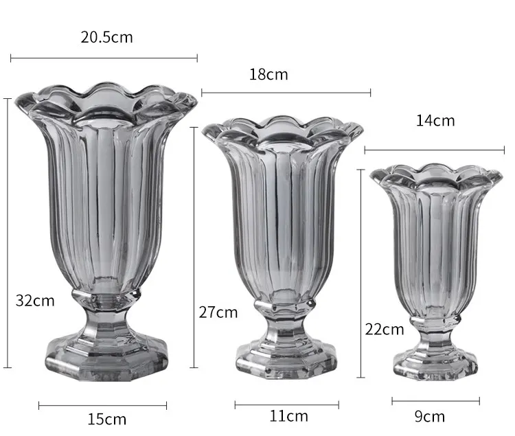DESITA Factory Amber Colorful Gray Glass Flower Vase Crystal Transparent Glass Vase Flower Ornaments For Arrangement