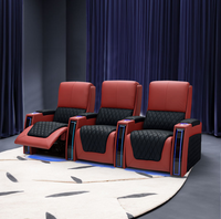 Sofá Moderno de Lujo Reclinable de Tres Plazas para Cine en Casa, Muebles de Cuero VIP con Iluminación LED, Madera Extensible y Función de Masaje