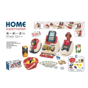 3 em 1 Super Market Cash Counter Toy Para Crianças Finja Jogar Brinquedos Registradores Com Scanner