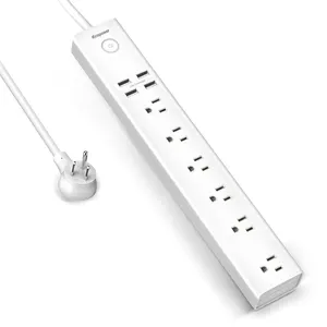 Vastfafa Factory Wholesales 6 Way Power Strip USB Extension Socket White Color Plug Sockets