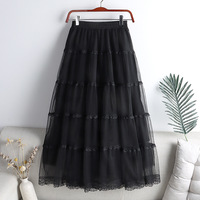Personnalisé Vintage A-ligne Grande Jupe pour Femmes Taille Haute Plissée avec Taille Élastique Française Dentelle Maille Respirant Tissu Durable