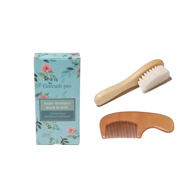 High Quality Nature Soft Goat Hair Beech Wood Hair Brush Comb For Baby Newborn