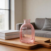 Flacon diffuseur de parfum de luxe carré en verre rose à facettes 125 ml, base lestée 200 g, élégant, pour huile aromatique, ouverture 18 mm
