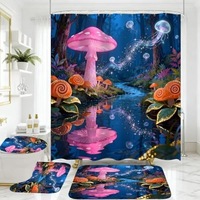 Rideau de Douche en Polyester Motif Forêt de Champignons Lumineux, Séchage Rapide, Installation Facile, Durable, Ensemble de Rideaux de Douche Personnalisable