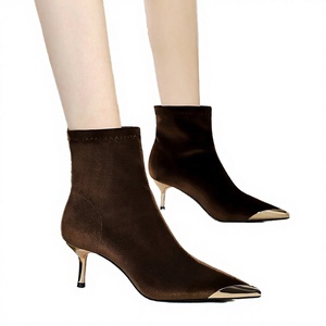 Wholesale Ladies Faux Suede Solid Rubber Thin High Heel <b>Booties</b> Pointed Metal Toe Stiletto Ankle Boots Slip-On Closure Winter - Product Image 3