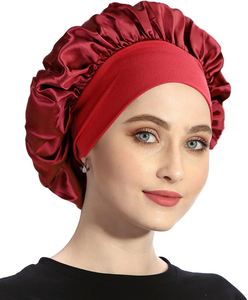 Gorro de satén de lujo para mujer con banda elástica ancha de 30 colores, reutilizable, de secado rápido, para dormir, para cabello rizado, gorro de baño grande - Product Image 3