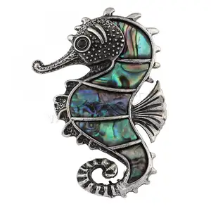 Çinko alaşım hayvan kabuk kolye abalone paua kabuk denizatı kolye antik gümüş 1335815