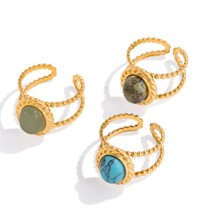Fashion <b>Rings</b> 18K Gold Plated Adjustable With <b>Turquoise</b> Stone Bezel Setting Unisex Jewelry Gift - Product Image 5