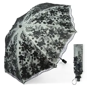 paraguas Sun Lace umbrella anti uv protection female Sun protection two-fold Princess umbrella embroidered floral vinyl umbrella