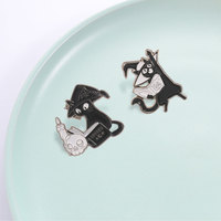 Badge en métal Halloween Chat Sorcier Pentagramme Livre de sorts Sorcellerie Noire Épingle en émail Ornement de collection pour veste et chapeau