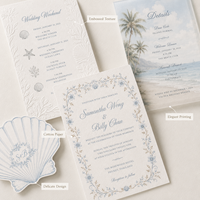 Suite d'invitations de mariage sur le thème de l'océan personnalisée, papier fantaisie, détails estampés à chaud, inserts de style plage, enveloppe premium