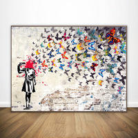 Peinture sur toile Feuilles de papillon Fille avec arbre Affiches et impressions Art mural moderne Tableaux pour salon Décoration intérieure