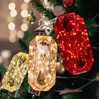 Vente en gros d'usine, lumières LED blanc chaud, miroir rectangulaire en plastique, pendentif en forme de gemme, décorations de Noël, bijoux, décorations de vacances