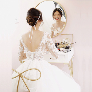 Wedding Dress A-Line Empire Waist Sweetheart Neckline Long Sleeve Lace Floor Length Trailing Style Korean Princess Dream - Product Image 4