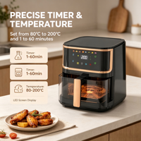 Friteuse à air numérique 8L, four électrique multifonction, appareil de cuisson à écran tactile, circulation d'air à 360°, minuterie, utilisation domestique et extérieure