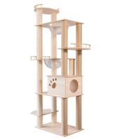 Arbre à chat moderne en bois avec capsule spatiale transparente, tour de luxe pour chat avec poteaux à gratter en sisal, mobilier pour chat