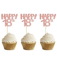 24 Stück Happy 18th Cupcake-Topper, Roségold, 18. Geburtstag Cupcake-Dekorationen für 18. Geburtstagsparty, Kuchendekorationen