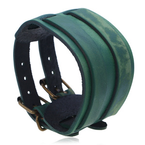 Venta al por mayor de estilo vintage punk pulsera de cuero ancho de doble hebilla pulsera brazalete para hombres y mujeres joyería - Product Image 6