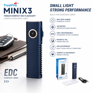 <span class=keywords><strong>Torcia</strong></span> Compatta EDC TrustFire MINIX3 1050LM Ricaricabile USB-C con Puntatore Laser, Faro e Luce Spot, Base Magnetica - Product Image 1