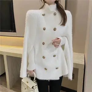 Übergroße Batwing Winter Sweater Cardigan Button Jacke für Damen mit festem Roll kragen pullover, lockerer Strick mantel für kaltes Wetter