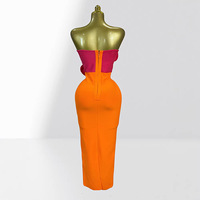 Robe Midi Élégante Anti-Plis à Col en V Sans Manches avec Grande Fleur Orange en Relief Rose Rouge – Vente en Gros Usine
