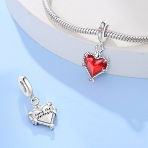 Colgantes de Corazón Romántico con Alas, Plata <span class=keywords><strong>925</strong></span>, Diseño Esmaltado con Efecto Goteo de Aceite, Abalorios de Moda DIY para Pulseras de Mujer - Product Image 4