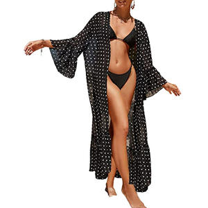 Dames Kimono Bikini Met Bloemenprint Cover Up Pure Chiffon Losse Vest Blouse Wrap - Product Image 1