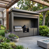 Abri de cuisine extérieur en acier inoxydable OEM, anti-rouille, au toucher frais, avec volets roulants, cuisine BBQ extérieure avec abri pour villa