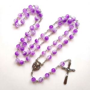 Rosarios de Cuentas de Vidrio de 8mm de Varios Colores al por Mayor, Regalos Religiosos Católicos, Collar con Colgante de Cruz - Product Image 4