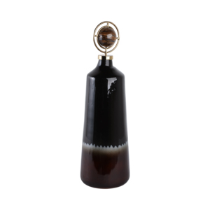 Vaso moderno in vetro conico, sfumato da nero a marrone, vaso decorativo da tavolo per soggiorno, decorazione per la casa, elegante elemento d'accento. - Product Image 2