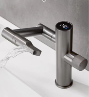 Nouvelle arrivée, robinet de salle de bain universel rotatif en laiton gris canon, robinet de lavabo à eau chaude et froide avec affichage numérique LED