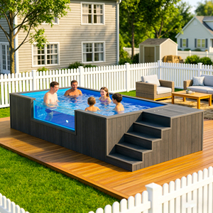 สระว่ายน้ำไฟเบอร์กลาสแบบตั้งพื้นระดับพรีเมียม ชุดอุปกรณ์สระว่ายน้ำไฟเบอร์กลาสแบบตั้งพื้น สระว่ายน้ำแบบโครงสร้างคอนเทนเนอร์ - Product Image 2