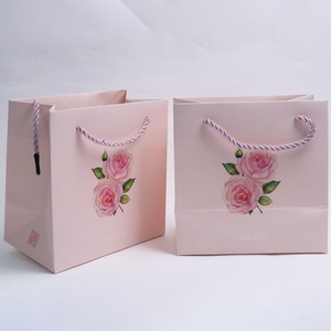 Luxury Mini Gift Jewelry Paper <b>Pink</b> Shopping Bag Custom White Paper Bags With Your Own Logo - Product Image 4